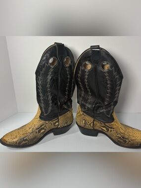 Vintage Exotic Python Leather Western Boots Black & Tan Men's Size 7